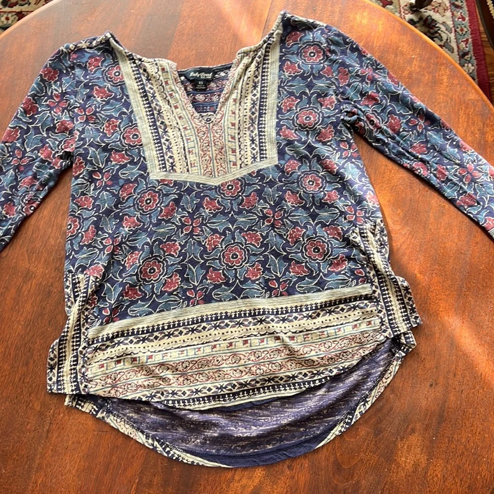 Lucky Brand Red, Blues, and off-white Boho Top Sz XS - Picture 1 of 4
